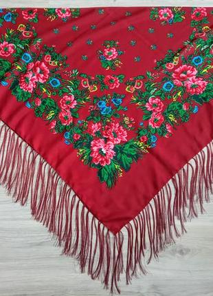 Красивый бордовый большой шерстяной платок, национальный украинский платок, в расцветках2 фото