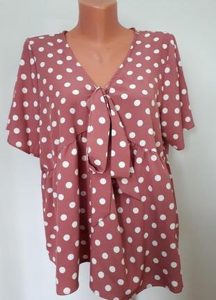 Розовая блузка в горошек свободного кроя shein(размер 44-46)