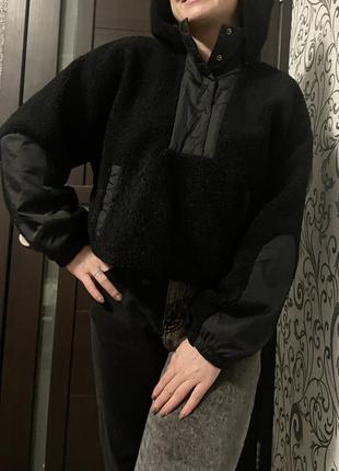 Zara куртка тканевая комбинированая худи