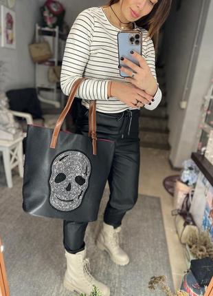 Ефектна сумка шоппер з черепом 9
