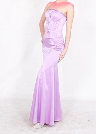 Платье длинное макси выпускное вечернее сиреневое фиолетовое атлас рыбка русалка корсет
