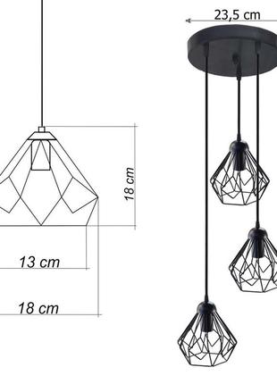 Подвесной светильник на 3-лампы skrab-3g e27 на круглой основе, чёрный8 фото