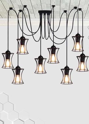 Підвісна люстра павук на 8-ламп sandbox-8 e27 чорний 1,5 м.