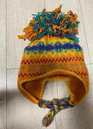 🧡💙💙помаранчева тепла вовняна шапка