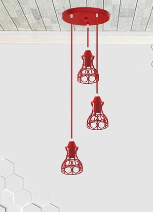 Подвесной светильник на 3-лампы rings-3g e27 на круглой основе, красный1 фото