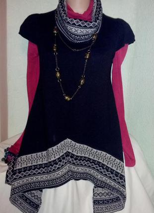 Теплое миниплатье-туника,в стиле бохо со скандинавским узором,42-48разм.,clara vidi1 фото