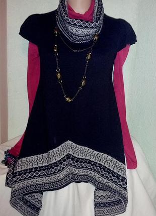 Теплое миниплатье-туника,в стиле бохо со скандинавским узором,42-48разм.,clara vidi