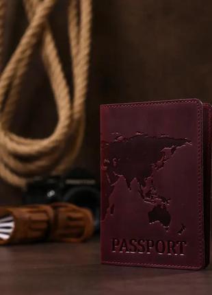 Обкладинка на паспорт шкіряна бордовий1 фото