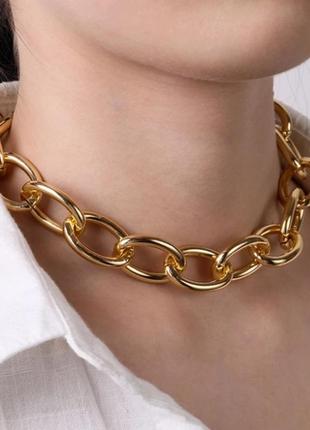 Массивная цепь чокер цвет золото крупная цепочка золотая золотистая акцентная...