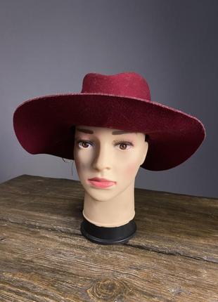 Шляпа фетровая бордовая, стильная,2 фото