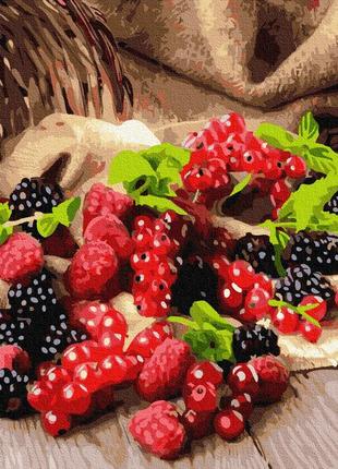 Картина за номерами. ягоди: чорниця, малина, смородина, 40*50 см, brushme в коробці+лак