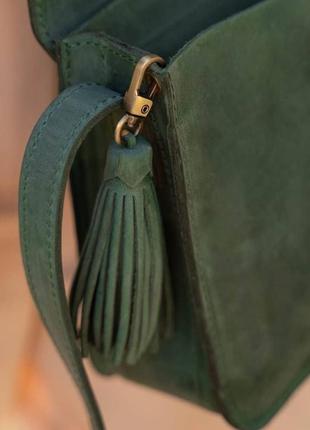 Сумка малая кросс-боди натуральная кожа женская зеленая с мандалой3 фото