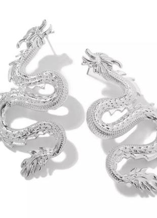 Сережки дракони сріблястого кольору