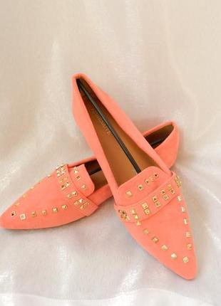 Туфли балетки эко замш с золотистыми заклёпками качество отличное разные цвета