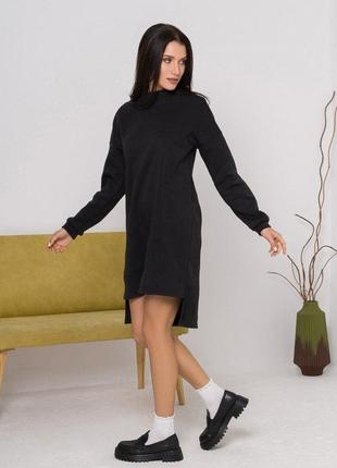 Черное утепленное флисом асимметричное платье1 фото
