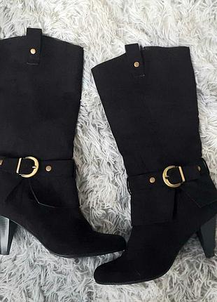 Жіночі чоботи чорні 41 розмір весна осінь із замші на каблуку