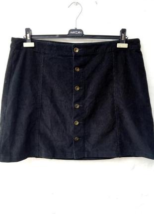 Классная чёрная вельветовая базовая мини юбка на пуговицах 🔥2 фото