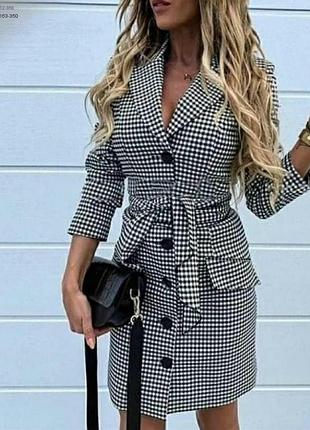 Элегантное платье в длине мини принт гусиная лапка клетка