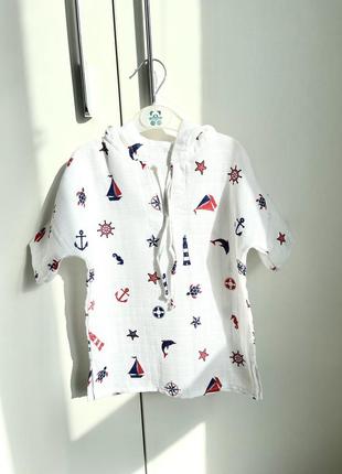 Муслиновая туника рубашка накидка пляжная детская мальчику/девочке