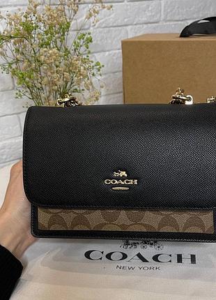 Женская кожаная сумка coach black-brown