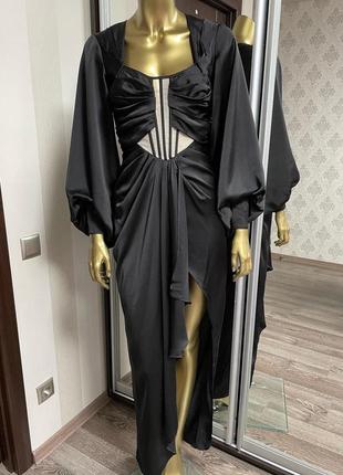 Сукня мидакси з пишними рукавами, прозорим корсетом і спідницею з драпіруванням asos6 фото