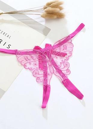 Трусики с бабочкой малиновые стринги - размер универсальный, резинка до 100см