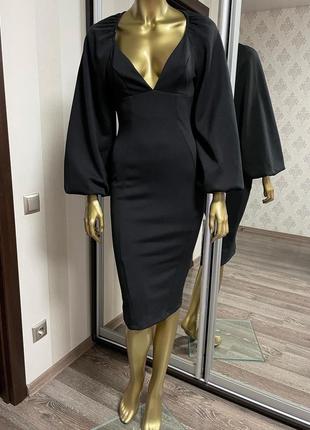 Черное платье-карандаш миди с пышными рукавами asos7 фото
