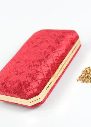 Красный вечерний бархатный клатч бокс на цепочке мини сумочка на выпускной маленькая из бархата3 фото