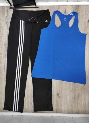 Костюм для тренировок в зале фитнеса йоги и активного отдыха adidas оригинал чёрные спортивные брюки майка цвета электрик