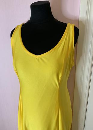 Желтое неоновое макси платье с разрезом, для выступления, фотосессии3 фото