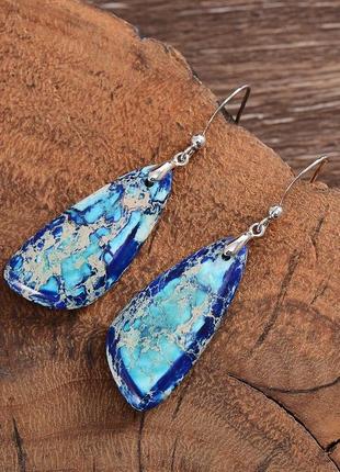 Сережки «блакитні крила» з натурального каменю реголіт.2 фото