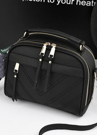 Жіноча чорна шкіряна жіноча шкіряна недорога стильна сумочка клатч на плече8 фото