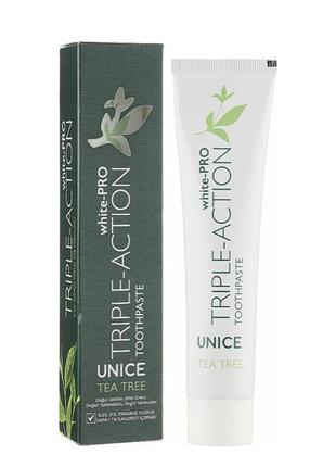 Успокаивающая зубная паста с ромашкой и чайным деревом unice white-pro triple-action toothpaste1 фото