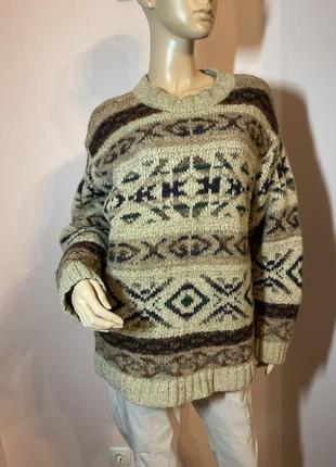 Mужской тёплый свитер в орнамент для мужчин /l/ brend marks& spencer шерсть 60%