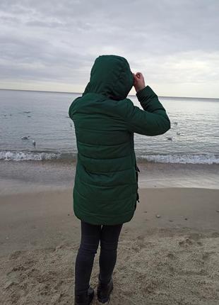 Пуховик женский fdpp, куртка, курточка женская длинная, зимний, темно зеленого цвета, с капюшоном, размер 44-46) в хорошем состоянии3 фото