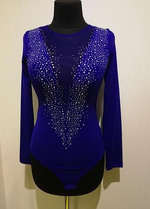 Боди нарядная кофта глубокий вырез сетка стразы электрик