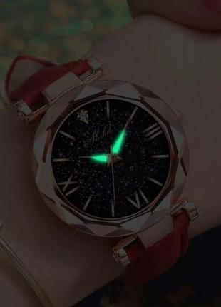 Люминесцентные часы женские красного цвета (стрелочки светятся в темноте), длина ремешка 22см2 фото