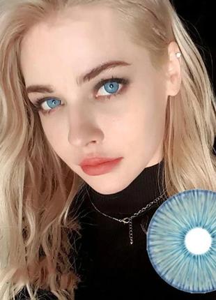 Лінзи кольорові для очей (є опт) блакитні new york blue natural підходять для світлих очей