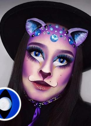 Лінзи кольорові для очей (є опт) блакитні cat eye blue halloween підходять для світлих очей