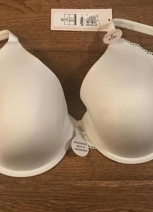 Гладкий белый бюстгальтер m&s, p. 32dd / 70e5 фото