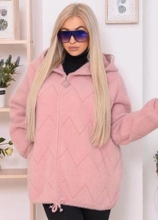 Курточка з вовни альпаки еврозима без підкладки батал з капюшоном