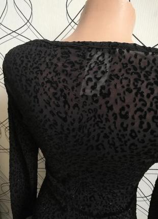 Напівпрозора чорна сітка кофта довгі рукави леопард з блиском люрекс7 фото