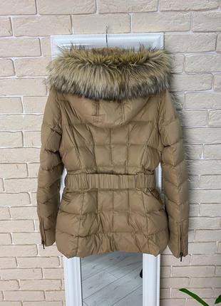 Тёплая зимняя куртка пуховик бежевая  с капюшоном пух с мехом коричневый hallhuber4 фото