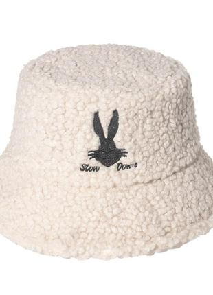 Хутряна панама з зайчиком / демісезонна панама / жіноча панама / чоловіча панама / молочна