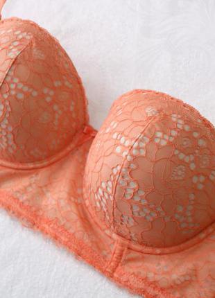 85с, 80д очаровательное кружевное бюстье персикового цвета