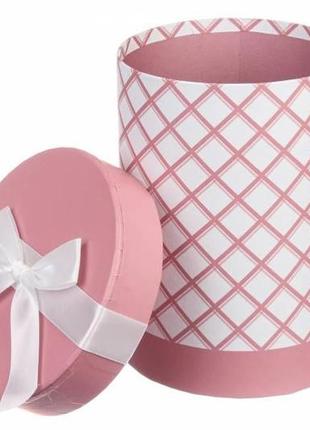 Набір круглих подарункових коробок рожево-білих (комплект 3 шт)2 фото