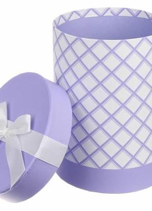 Набір круглих подарункових коробок фіолетово-білих (комплект 3 шт)2 фото