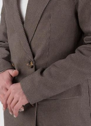 Стильный коричневый пиджак в клетку удлиненный модный хит3 фото