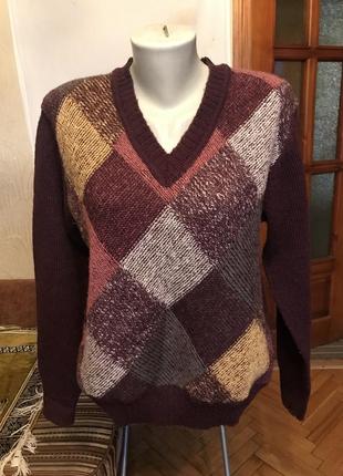 Вязаный свитер, джемпер,принт ромбы,kingel