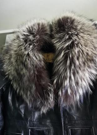 Пальто кожаное с чернобуркой и цегейкой2 фото